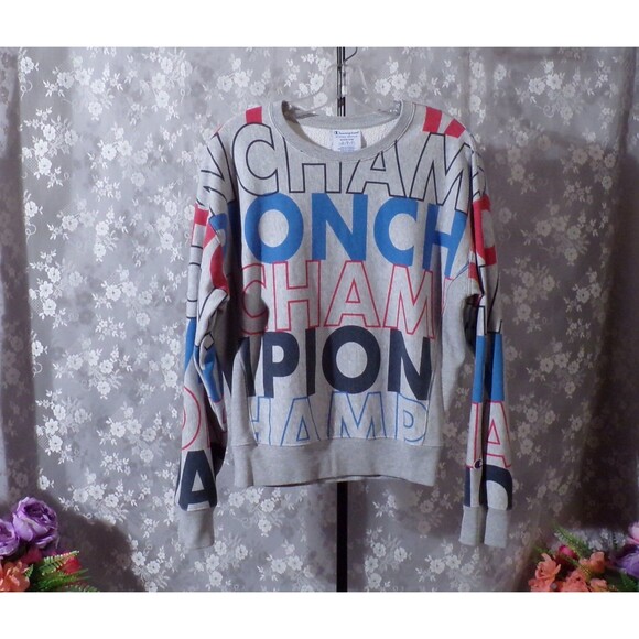 Champion Reverse Weave Crew Neck Sweatshirt Grey Logo Retro Style Size Medium - Picture 1 of 6